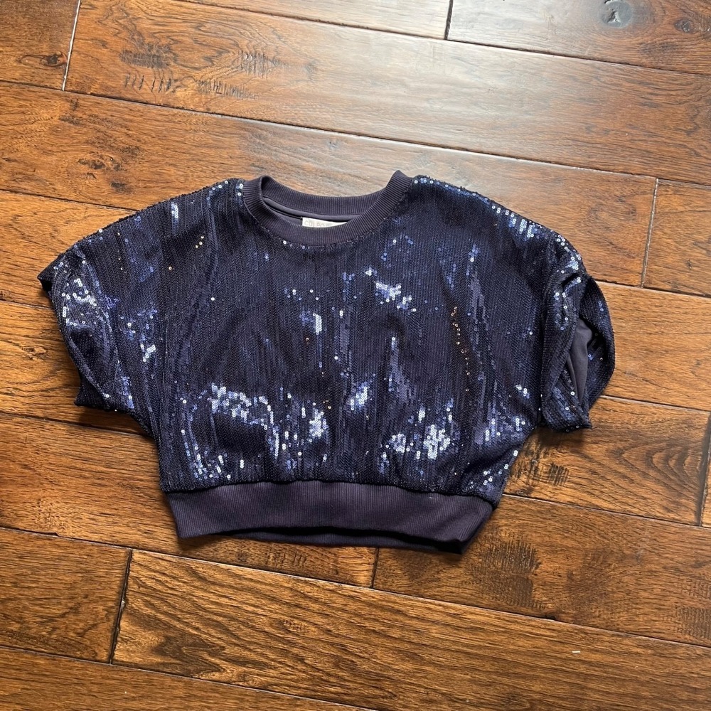 Dark navy sequined short sleeve top crop Y2K party Excellent conditon